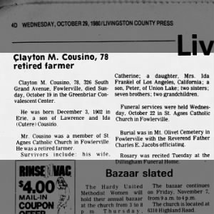 Obituary for Clayton M. Cousino